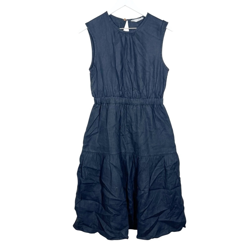 Everlane Womens The Linen Open Back Dress Black Sleeveless Tiered Midi Size 4